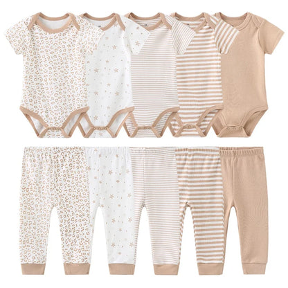 Minimalist Fashion 100% Cotton Short Sleeve Baby Pajamas (Set Of 5)
