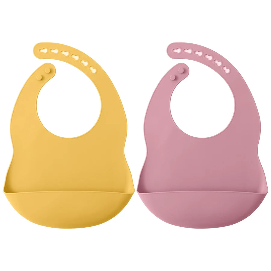 2-Pack Waterproof Silicone Baby Bibs | Easy-Clean Infant Feeding Set