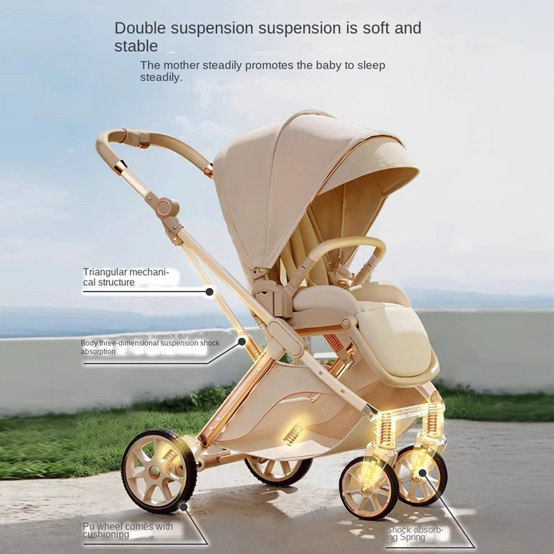 Lightweight Folding Baby Stroller. Two-way Push Anti Vibration Wheels
