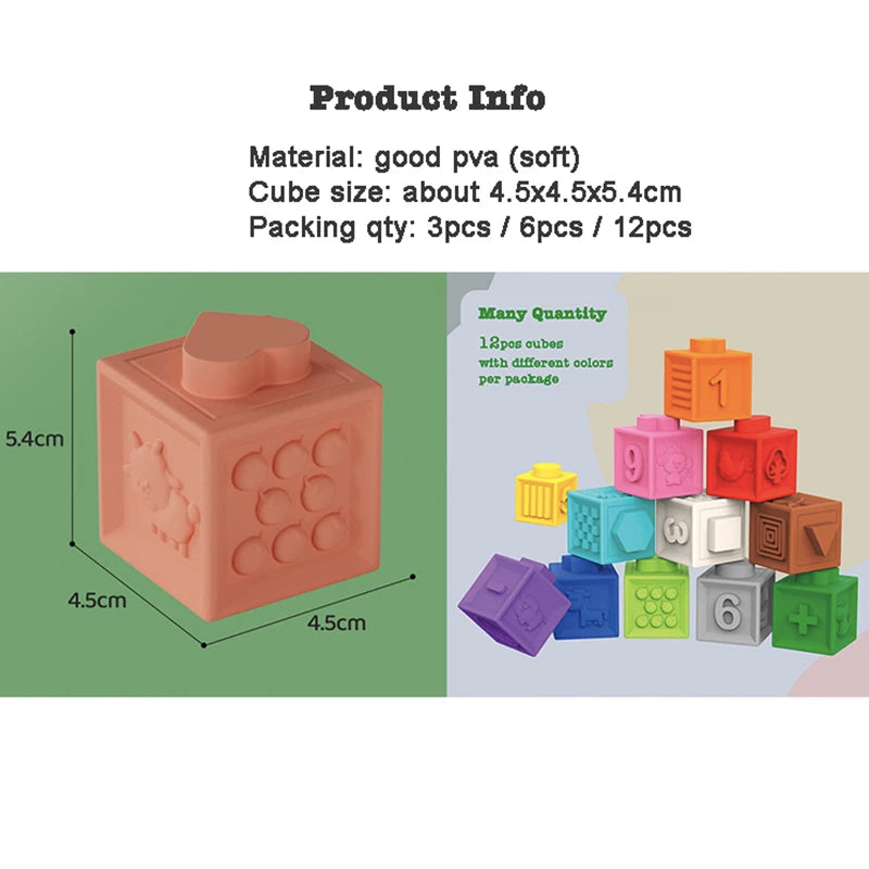 Montessori Soft Baby Blocks & Bath Squeeze Toy