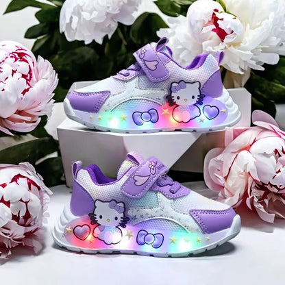 Kids' Light-Up Cartoon Mesh Shoes (Pink/Purple)