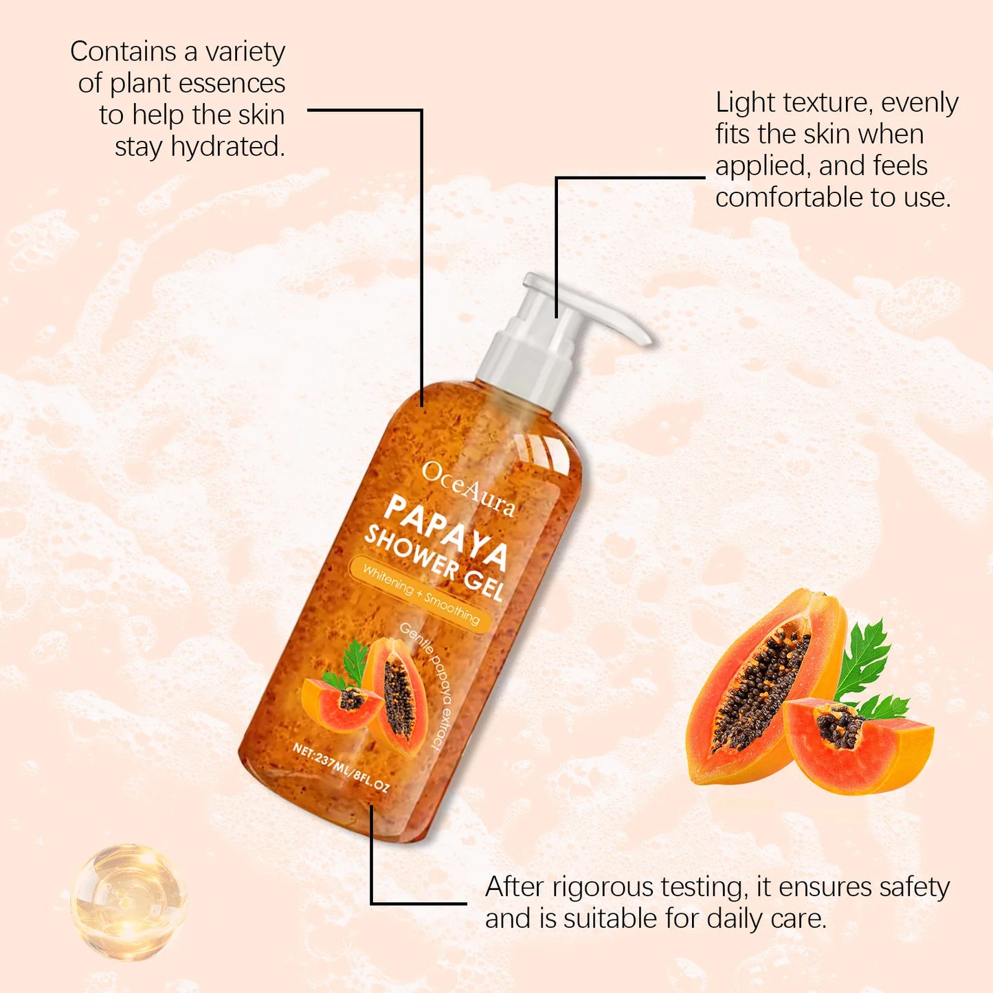 Papaya Shower Gel-Fade Pigmentation- Lasting Aroma Hydrates and Refreshing Body Wash