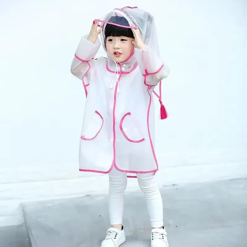 Kids Waterproof Clear Rain Poncho – Lightweight School Raincoat