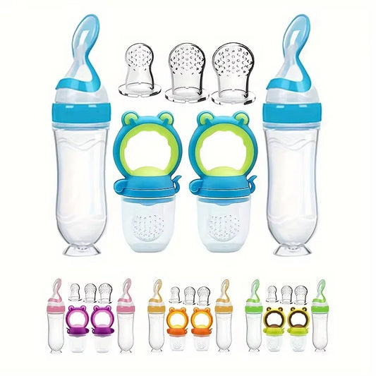 7-Piece Baby Transition Feeding Set: Silicone Spoon Bottles & Fruit Feeders