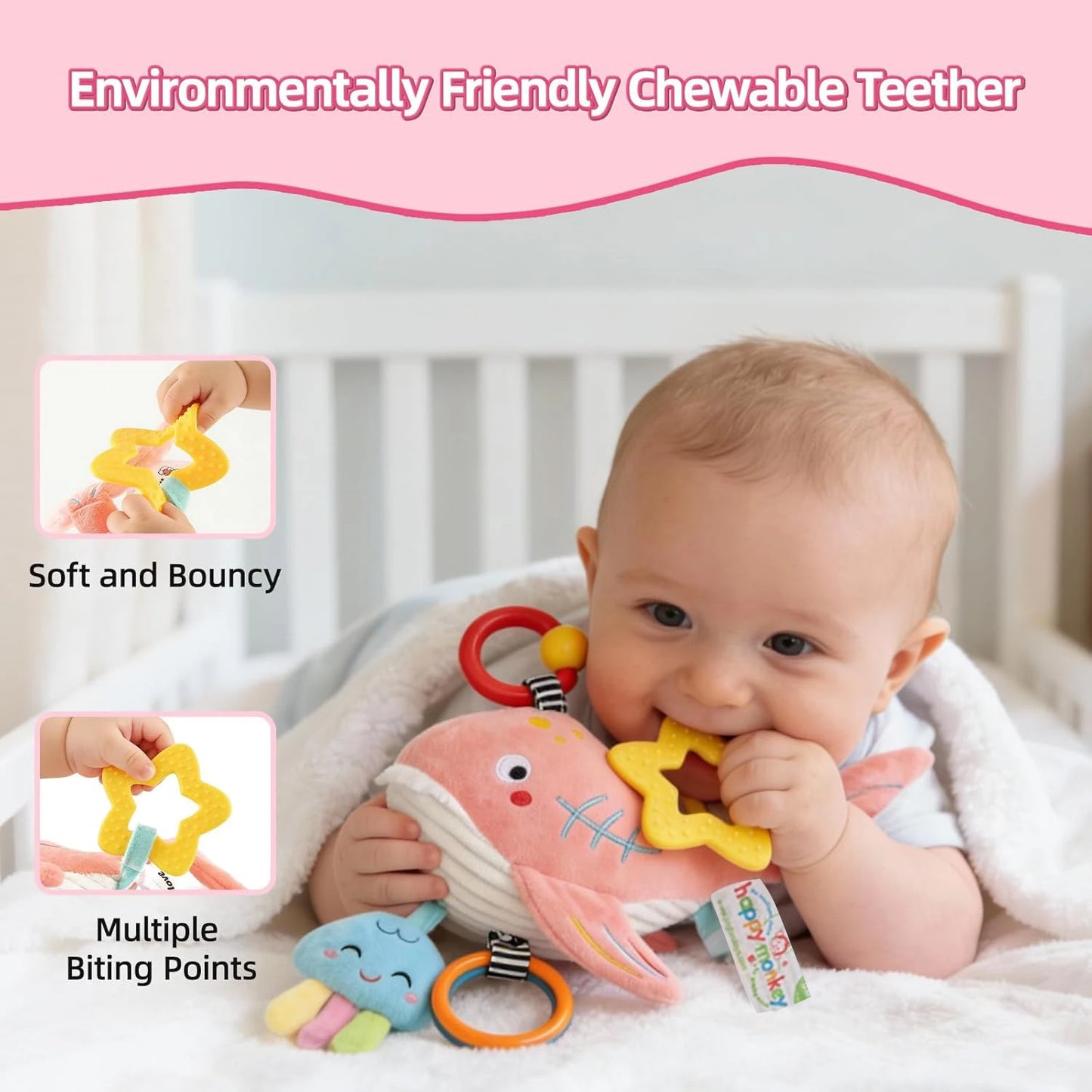 Baby Car Seat Toy Whale, Sensory Toy (0–6 Months)