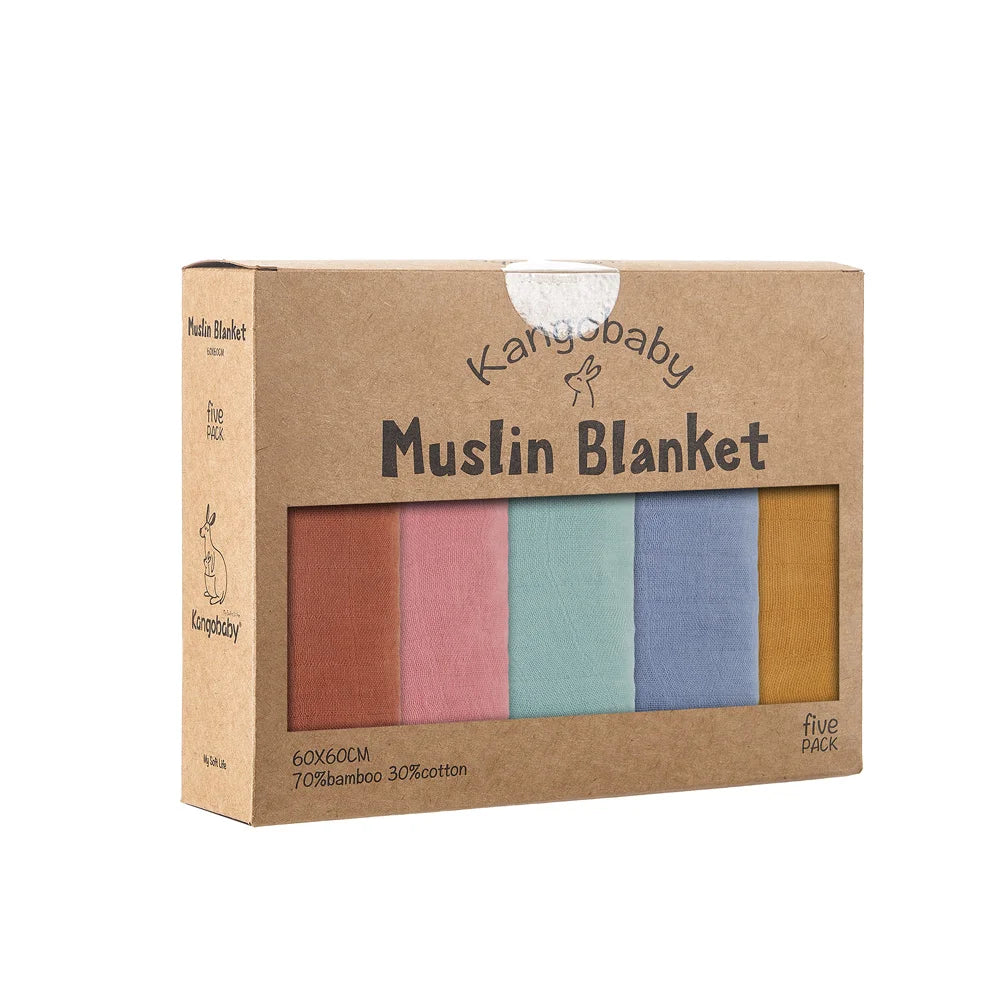 5-Pack Bamboo Cotton Muslin Bib & Burp Cloth Set