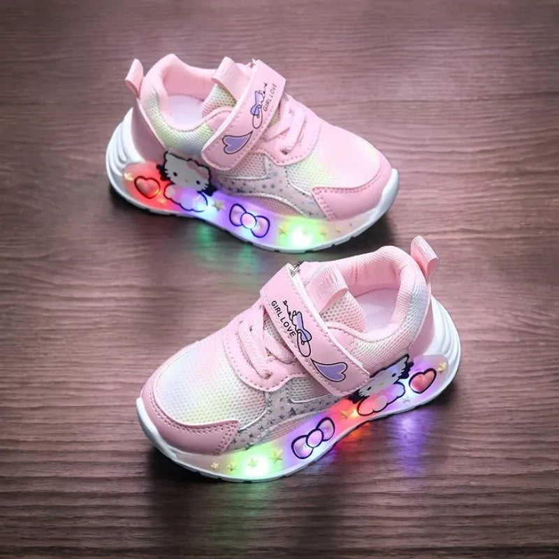 Kids' Light-Up Cartoon Mesh Shoes (Pink/Purple)