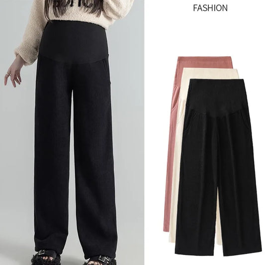 Winter Plus Velvet Corduroy Wide Leg Maternity Pants