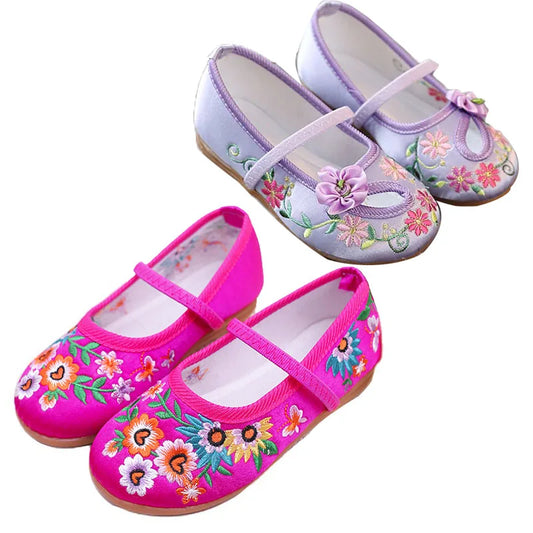 Children's Traditional Embroidery Floral Show Shoes