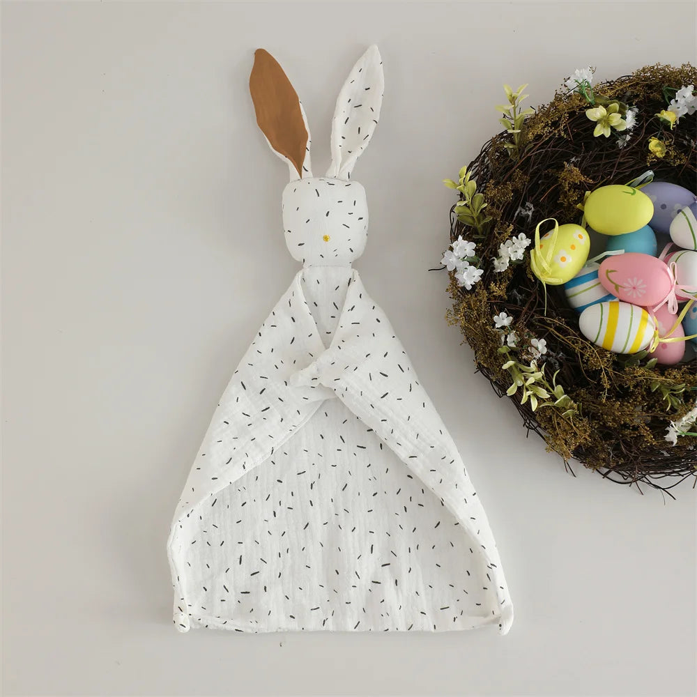 Bunny Security Blanket for Baby Boy Girl Soft Breathable Muslin Cotton Polka Dot Stuffed Toy For Newborns