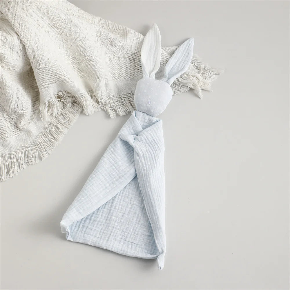 Bunny Security Blanket for Baby Boy Girl Soft Breathable Muslin Cotton Polka Dot Stuffed Toy For Newborns
