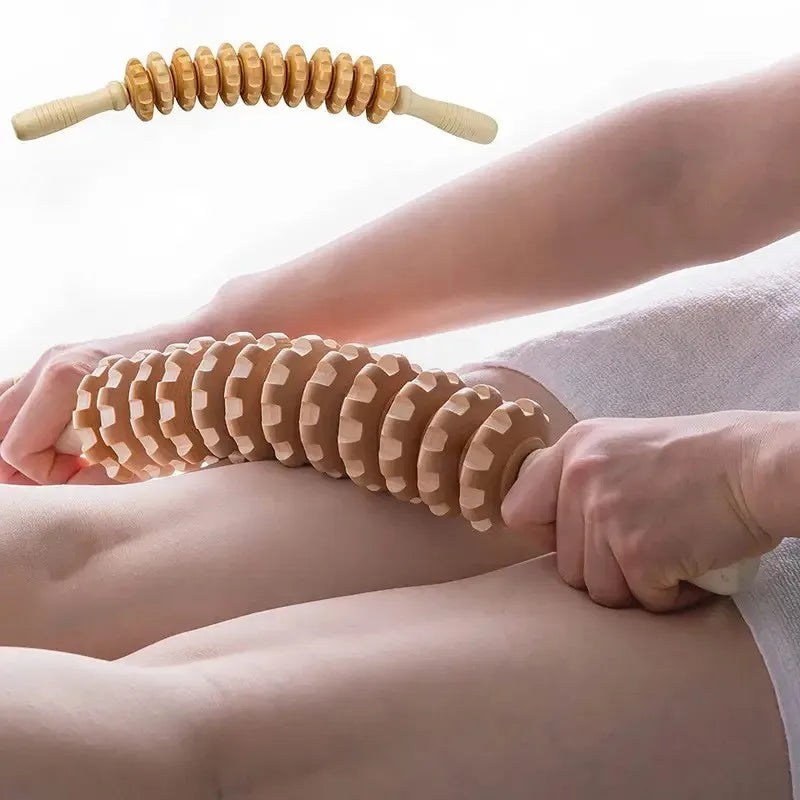 Wooden Fascia Roller Massager | Anti-Slip Muscle Relief for Legs & Back