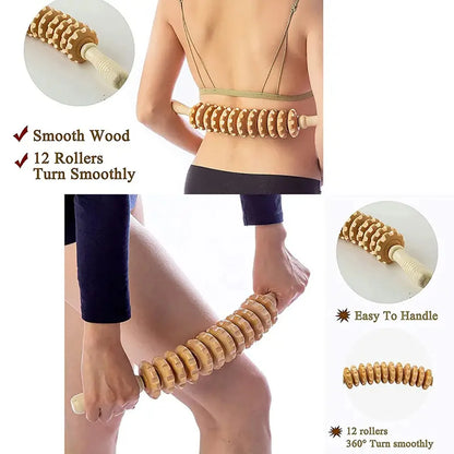 Wooden Fascia Roller Massager | Anti-Slip Muscle Relief for Legs & Back