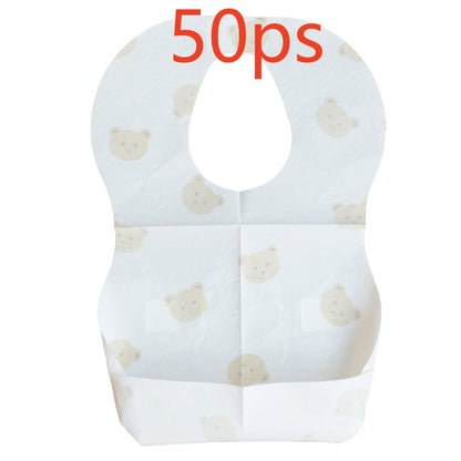 50-Pack Disposable Baby Bibs | Waterproof Cartoon Bear Travel Set