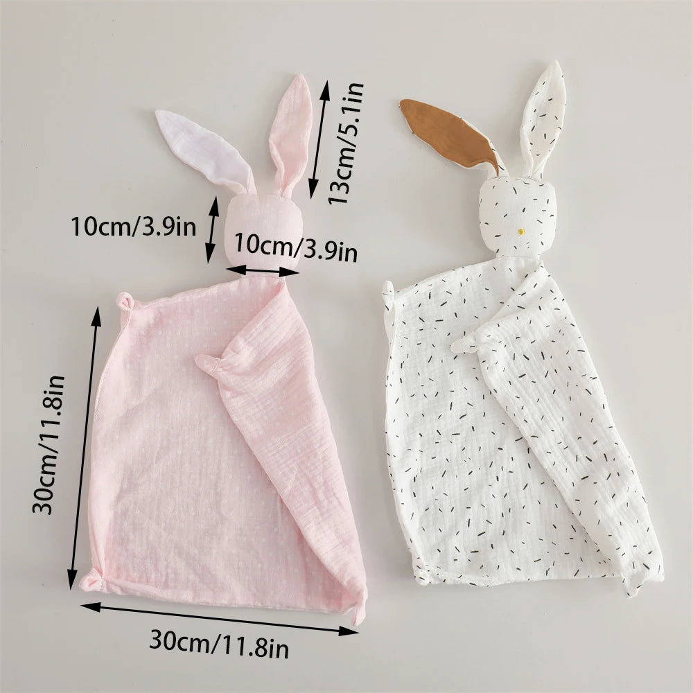 Bunny Security Blanket for Baby Boy Girl Soft Breathable Muslin Cotton Polka Dot Stuffed Toy For Newborns