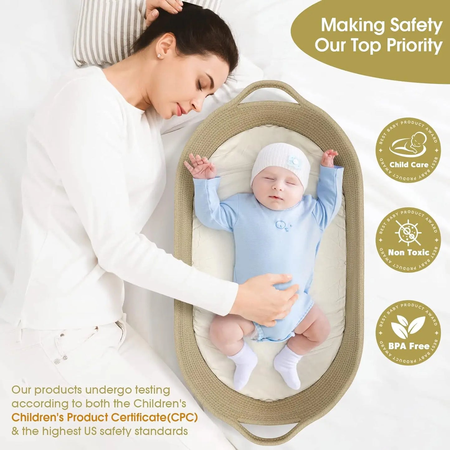 Boho Woven Changing Basket for Nursery Storage (