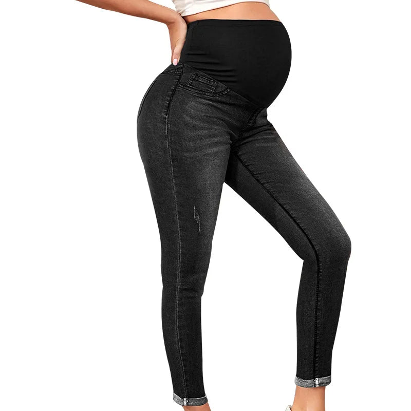 Slim High Waist Elastic Abdominal Support Maternity Jeans