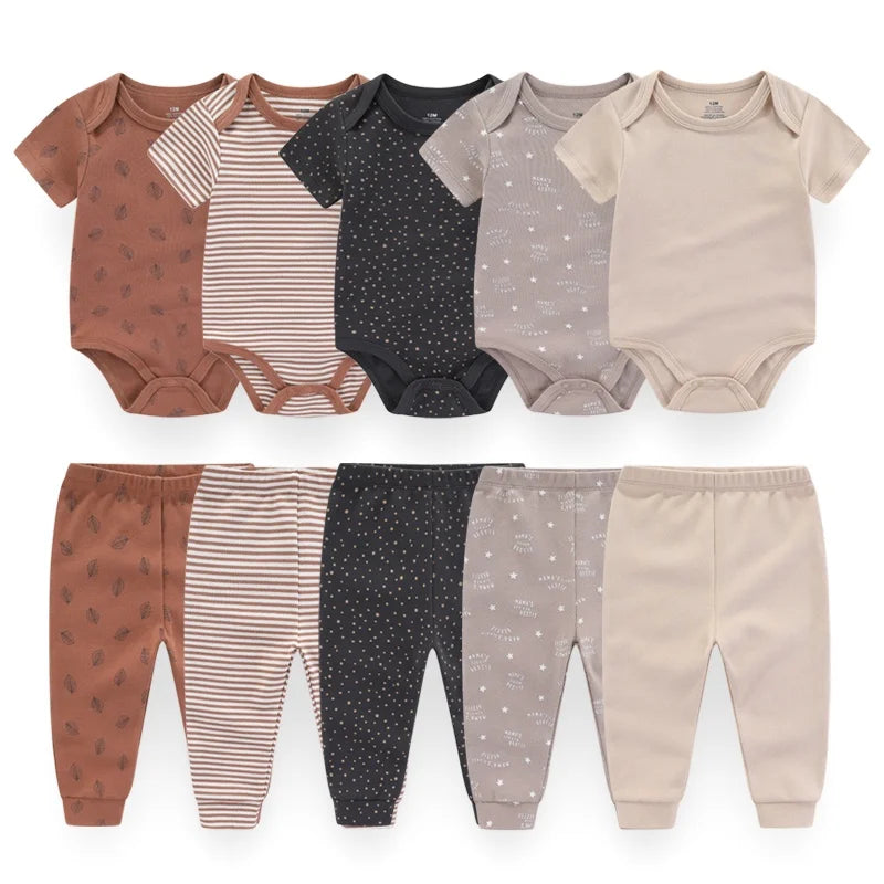 Minimalist Fashion 100% Cotton Short Sleeve Baby Pajamas (Set Of 5)