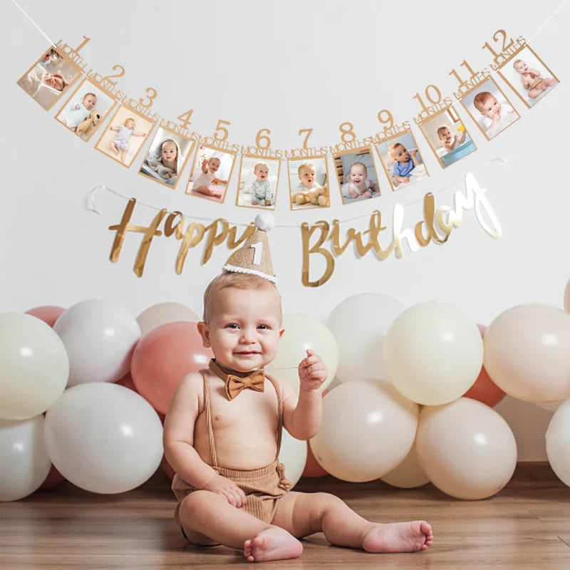 1st Birthday Baby Photo Banner – 12 Month Garland
