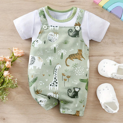 Infant Zoo Animal Print Romper & Faux Two-Piece Bodysuit