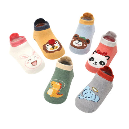 6-Pack Cute Cartoon Anti-Slip Socks for Toddlers & Kids