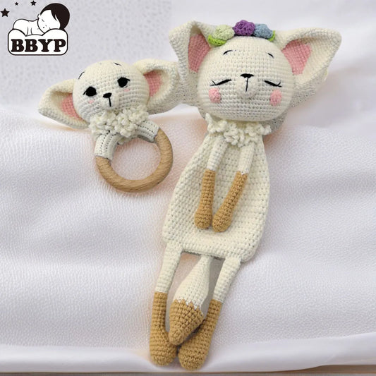 Knitted Lovely Animal Rattle Baby Comforter