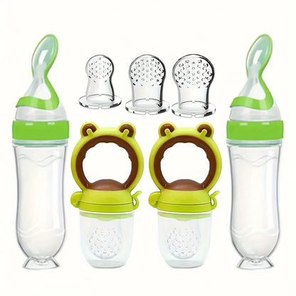 7-Piece Baby Transition Feeding Set: Silicone Spoon Bottles & Fruit Feeders