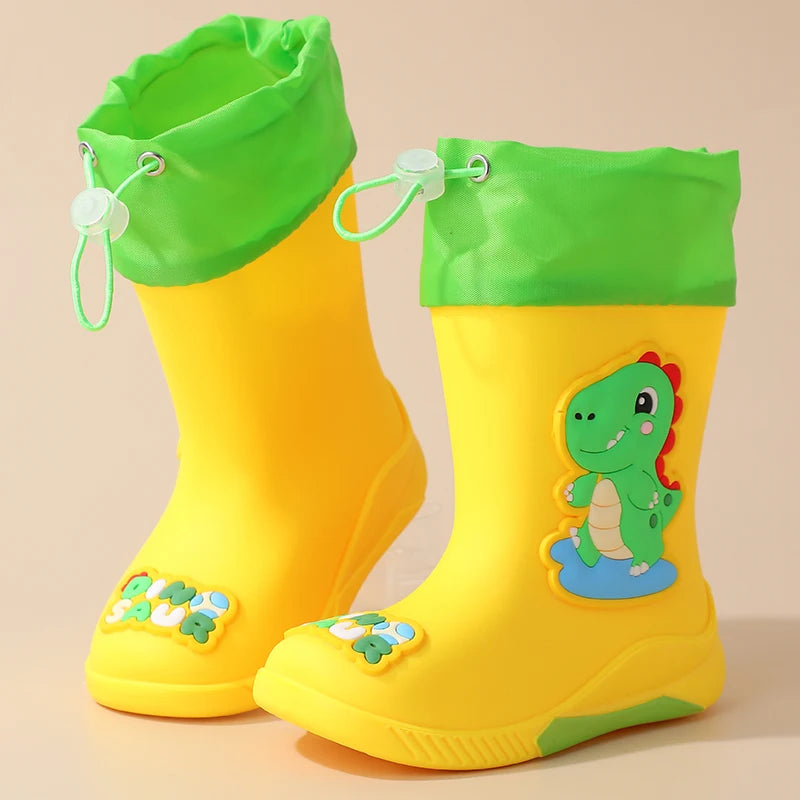 Kids Waterproof Rain Boots – Non-Slip Rubber with Drawstring Closure
