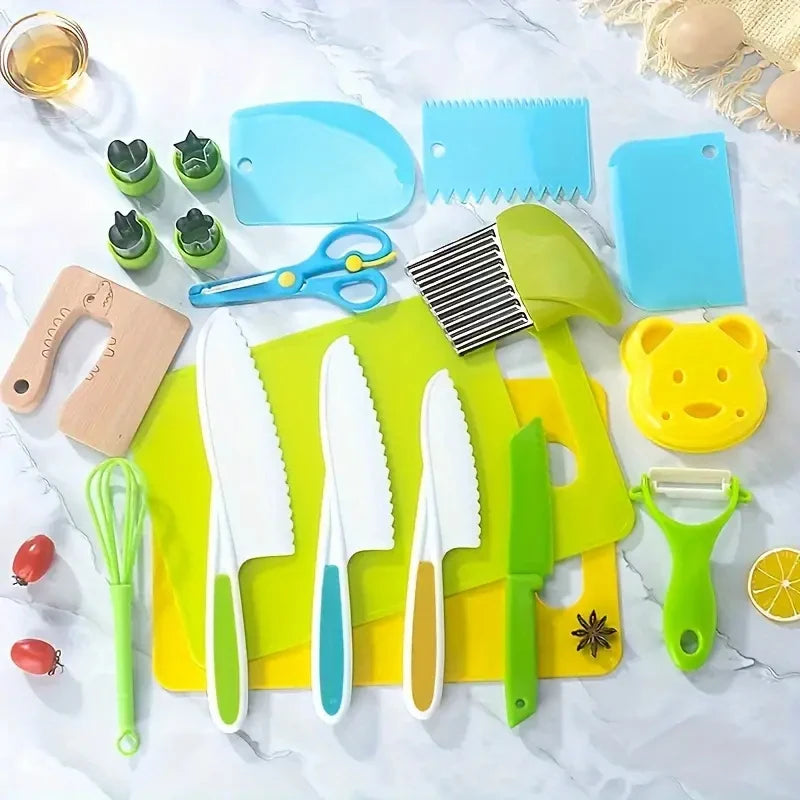 Kids Safety Cooking Cutter Set - Plastic Knives & Peeler Tools