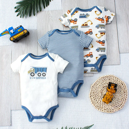 Cute Cartoon Dinosaur & Stripe Pattern Bodysuits (3 PCS)