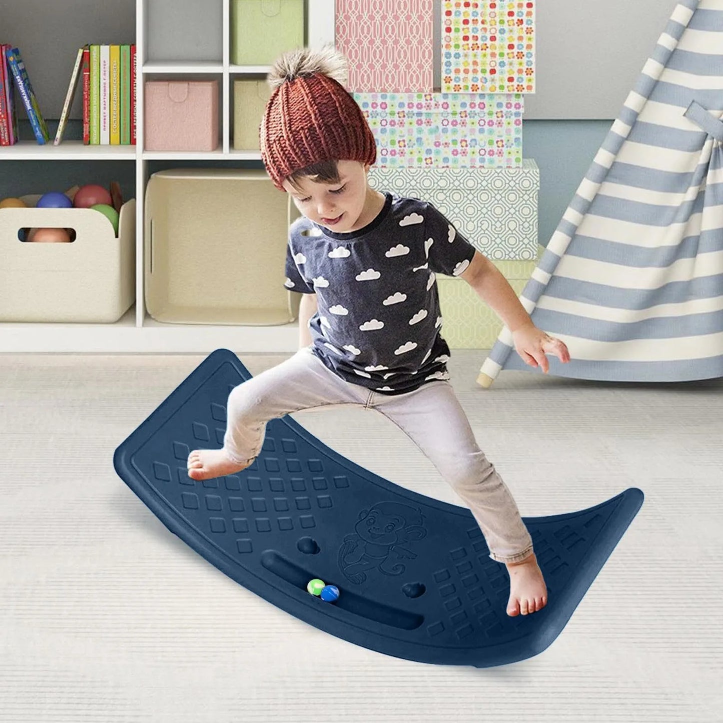 Kids Indoor Balance Board with Rubber Game Mat