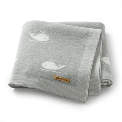 Super Soft Knitted Whale Baby Blanket & Swaddle (90x70cm)