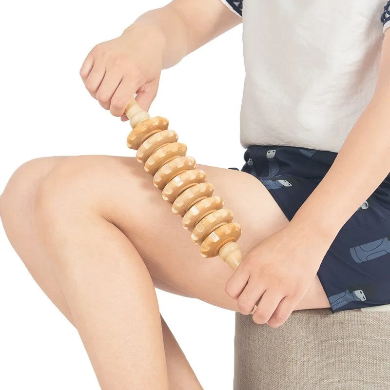 Wooden Fascia Roller Massager | Anti-Slip Muscle Relief for Legs & Back