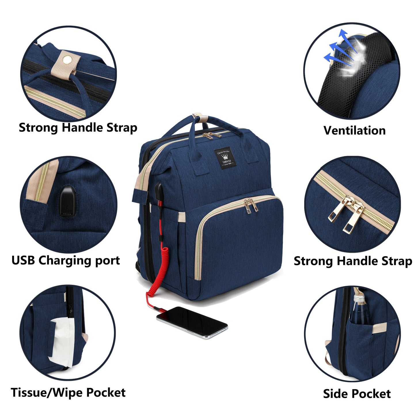Multifunctional Diaper Bag Backpack with Changing Station & Sunshade
