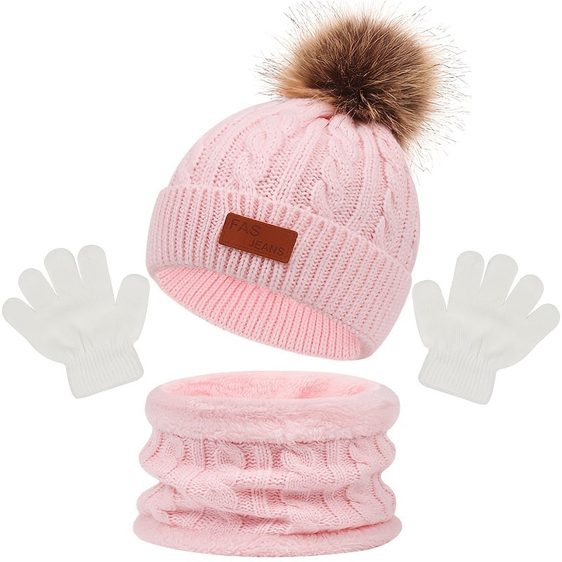 3pc Kids Knitted Thermal Hat, Gloves, & Scarf Set