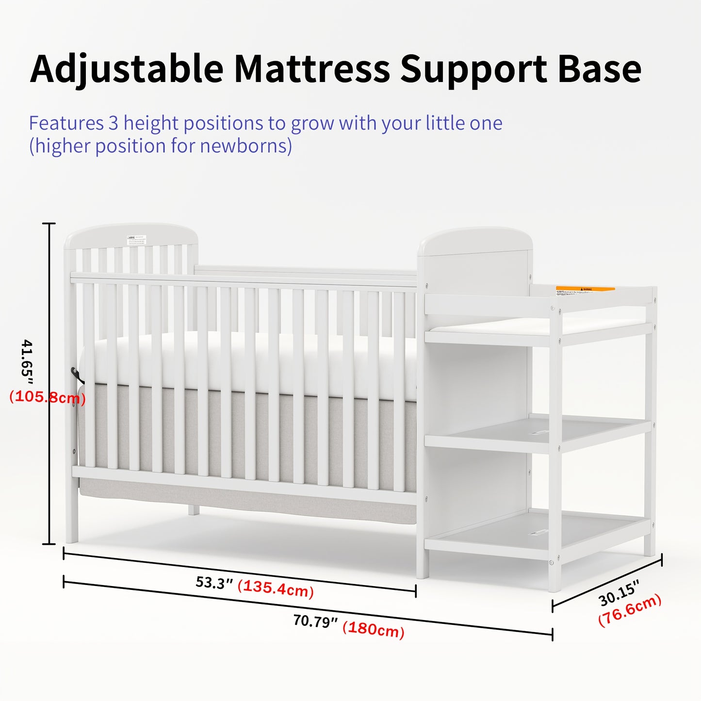 3-in-1 Crib with Adjustable Mattress & Storage (Full Size)