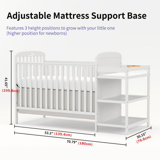 3-in-1 Crib with Adjustable Mattress & Storage (Full Size)