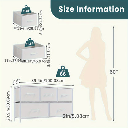5-Drawer Fabric Dresser & Closet Storage Tower
