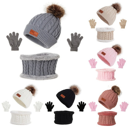 3pc Kids Knitted Thermal Hat, Gloves, & Scarf Set