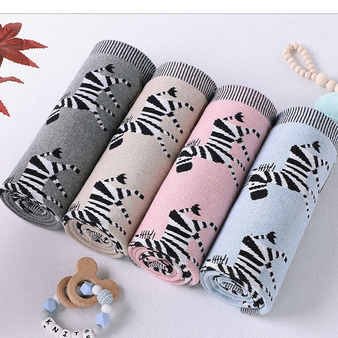 Pure Cotton Striped Animal Embroidery Blanket