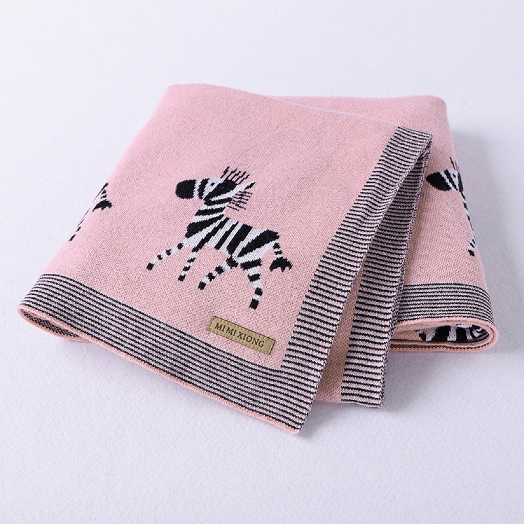 Pure Cotton Striped Animal Embroidery Blanket