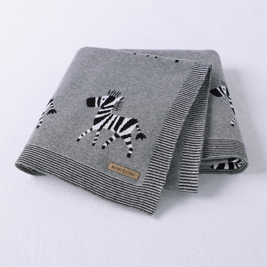 Pure Cotton Striped Animal Embroidery Blanket
