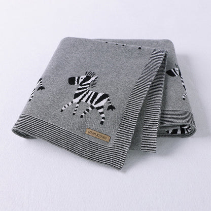 Pure Cotton Striped Animal Embroidery Blanket