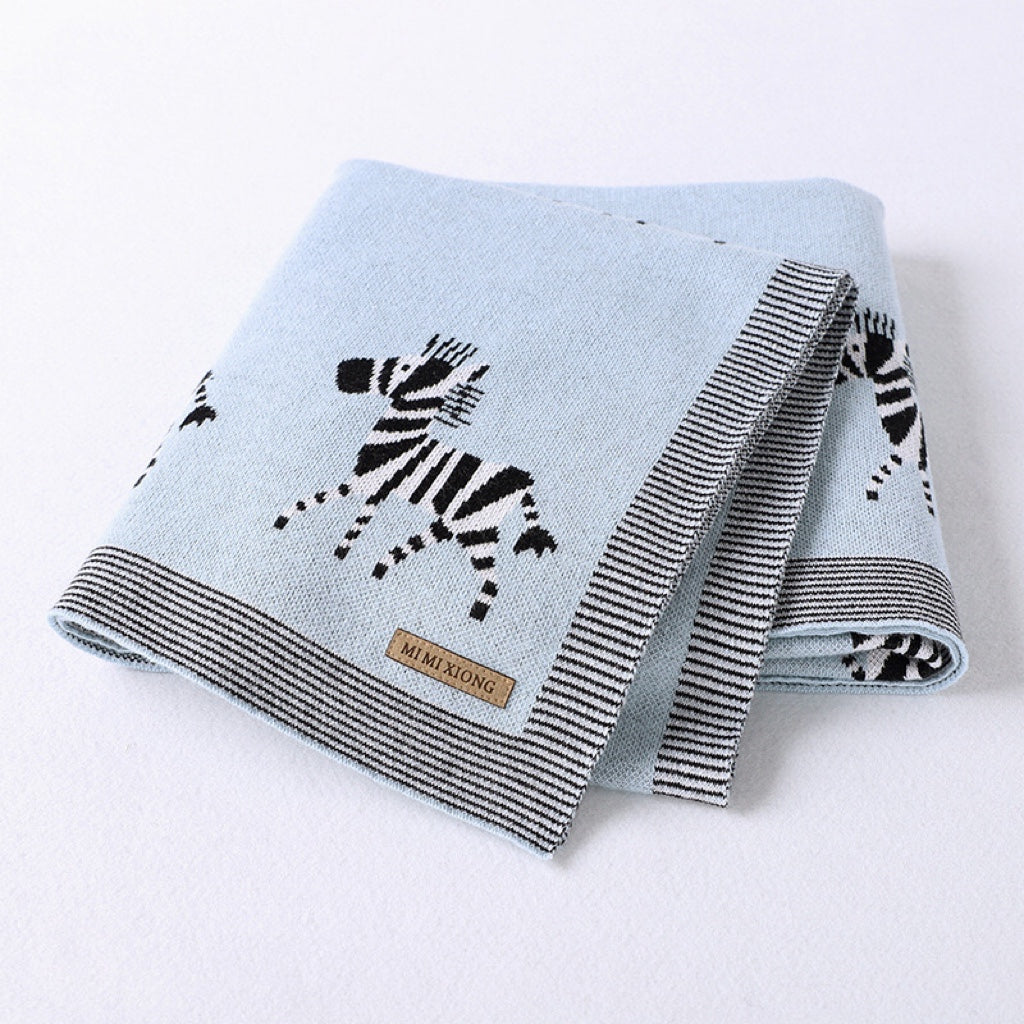 Pure Cotton Striped Animal Embroidery Blanket