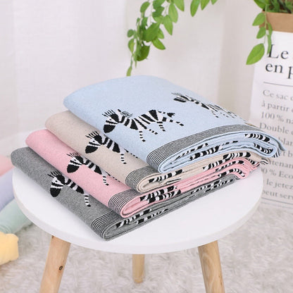 Pure Cotton Striped Animal Embroidery Blanket